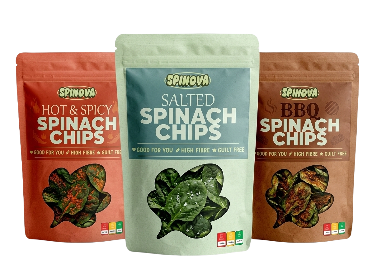 All three Spinova spinach chip flavours